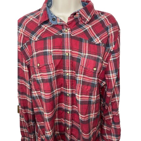 JACHS GIRLFRIEND Women's Size Small Red Flannel Shirt 100% Cotton Pearl Snap - Picture 5 of 13